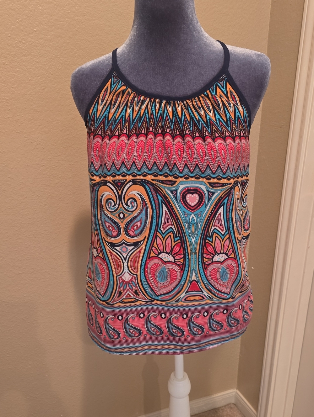 a'gaci Multicolor Paisley Halter Camisole in Pink, Blue, & Orange